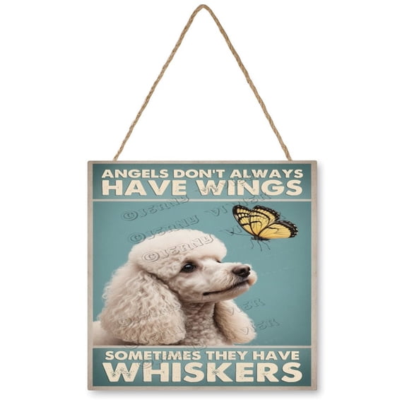 White Poodle Dog Hanging Wood Sign, Square,12x12 inches, Dog Decor,Dog Wood Sign,Gift for Dogs Lover,Pet Owners, Gift for Girl Teens