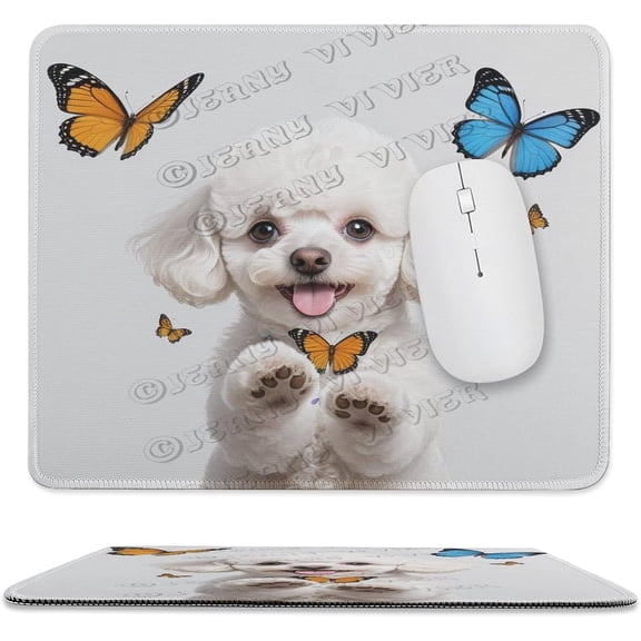 White Poodle Dog Mouse Pad, Cute Dog Mousepad for Design, Anti-Slip Rubber Base Wireless Mouse Pads for Laptop 10"x12"