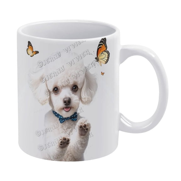 White Poodle Dog Mug, White Poodle Dog, Personalized White Poodle Dog Coffee Mug Gifts For Mom Dad Family Dog Lover, Funny White Poodle Dog Ceramic Mug 11oz