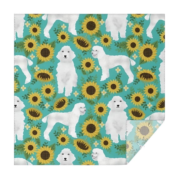 White Poodle Dog and Sunflowers Square Tablecloth,Waterproof Square Table Cover,Wipeable Spillproof Washable Table Cover for Home Kitchen Party Decor 42"X42"(107x107cm)