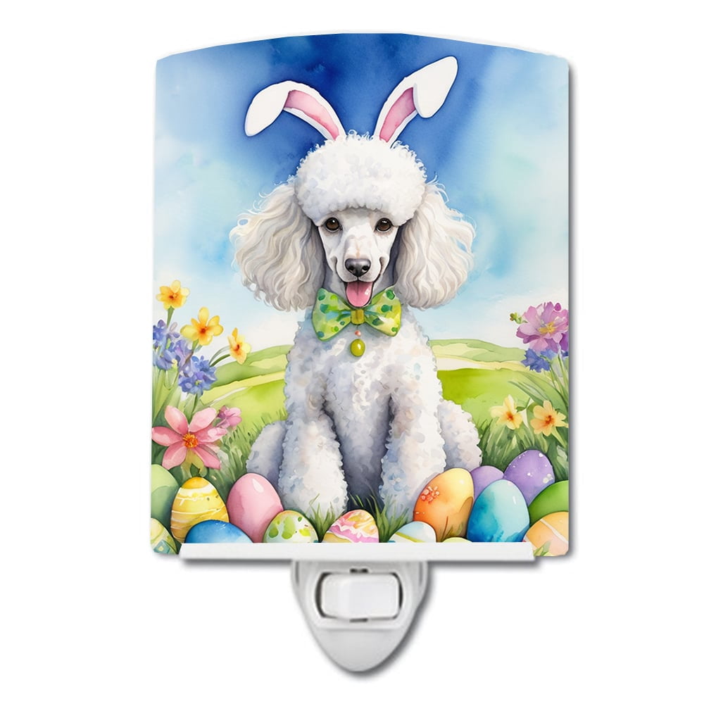 White Poodle Easter Egg Hunt Ceramic Night Light 4 in x 6 in