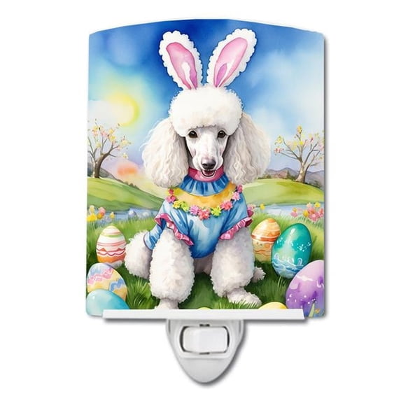 White Poodle Easter Egg Hunt Ceramic Night Light 4 in x 6 in
