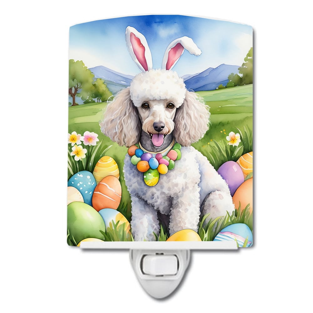 White Poodle Easter Egg Hunt Ceramic Night Light 4 in x 6 in