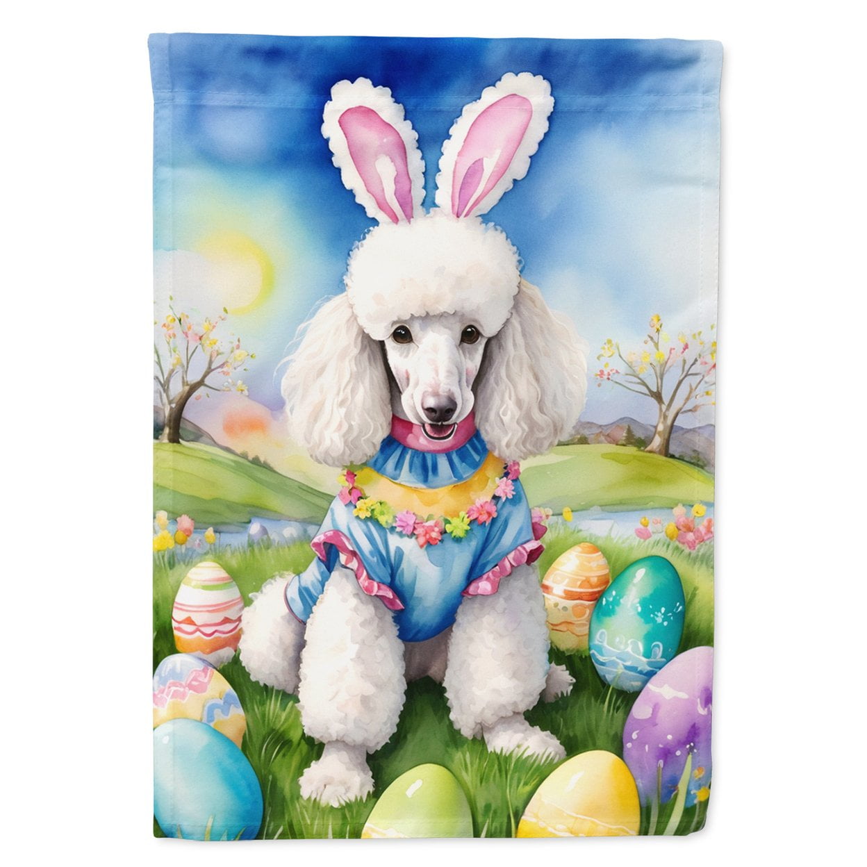 White Poodle Easter Egg Hunt Garden Flag