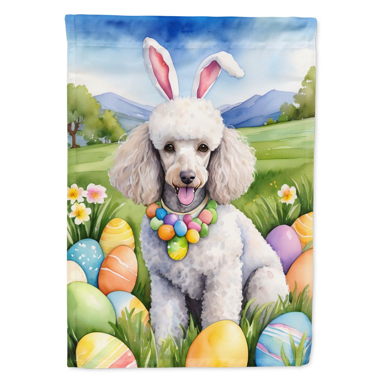 White Poodle Easter Egg Hunt House Flag 28 in x 40 in