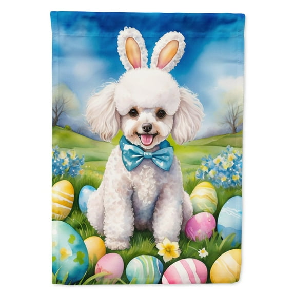 White Poodle Easter Egg Hunt House Flag