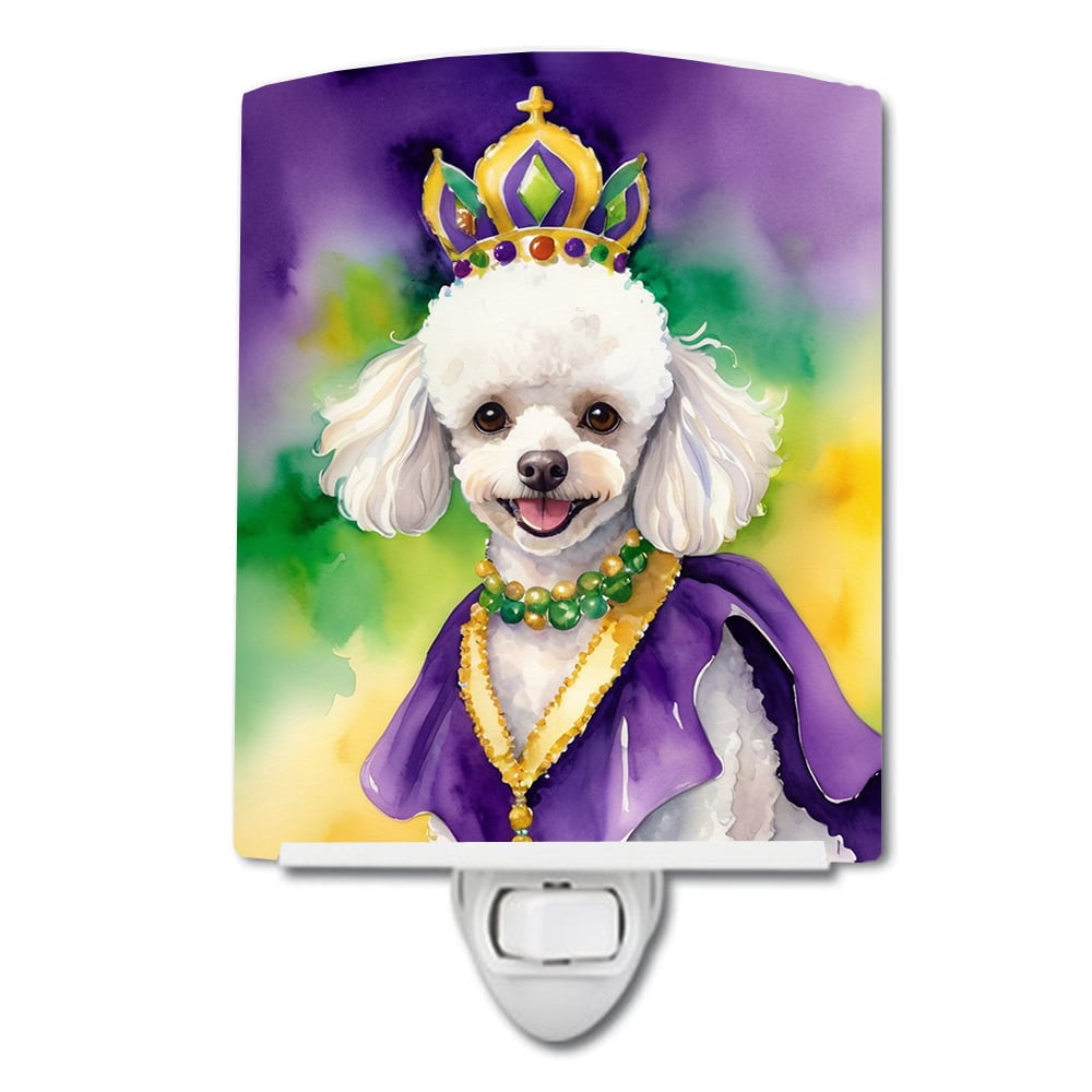 White Poodle King of Mardi Gras Ceramic Night Light 4 in x 6 in