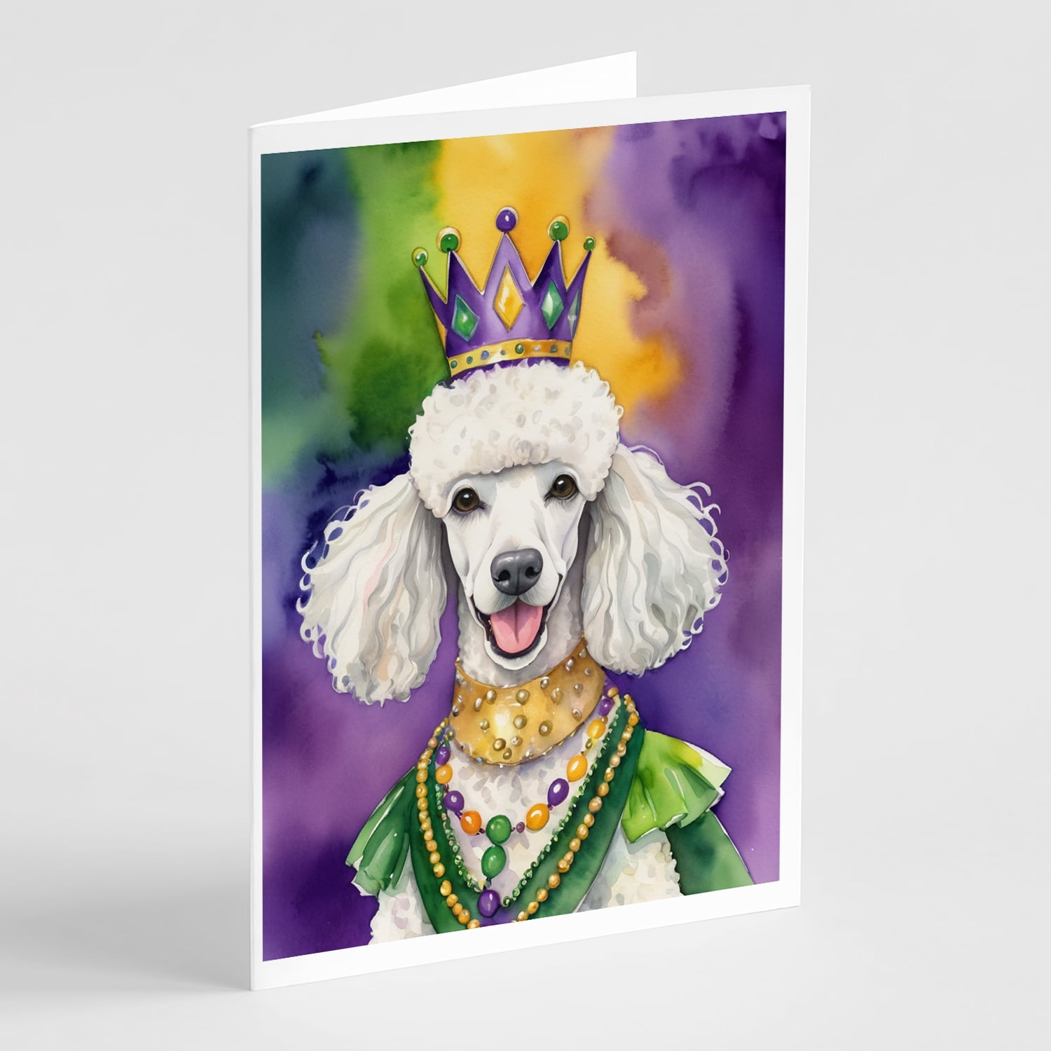 White Poodle King of Mardi Gras Greeting Cards Pack of 8 7 in x 5 in