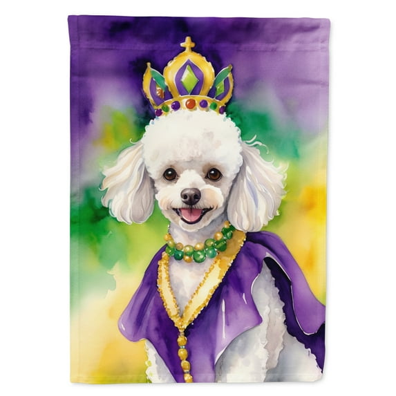 White Poodle King of Mardi Gras House Flag