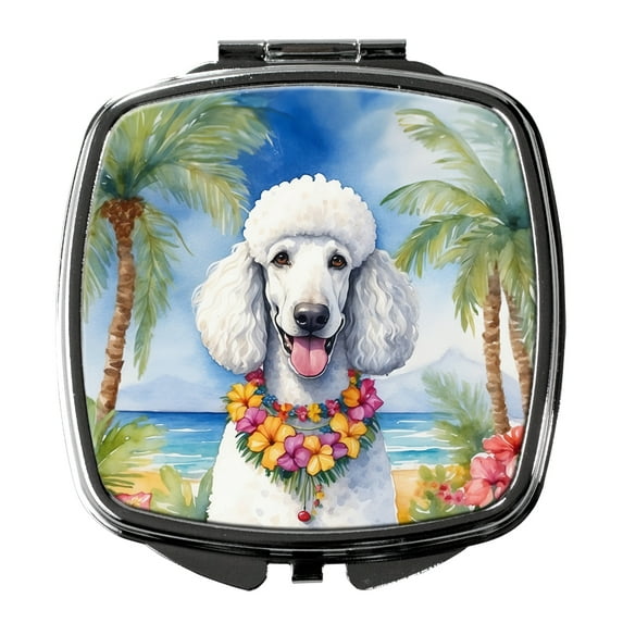 White Poodle Luau Compact Mirror 2.75 in x 3 in
