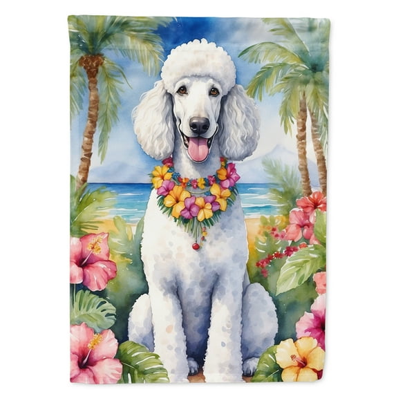 White Poodle Luau House Flag