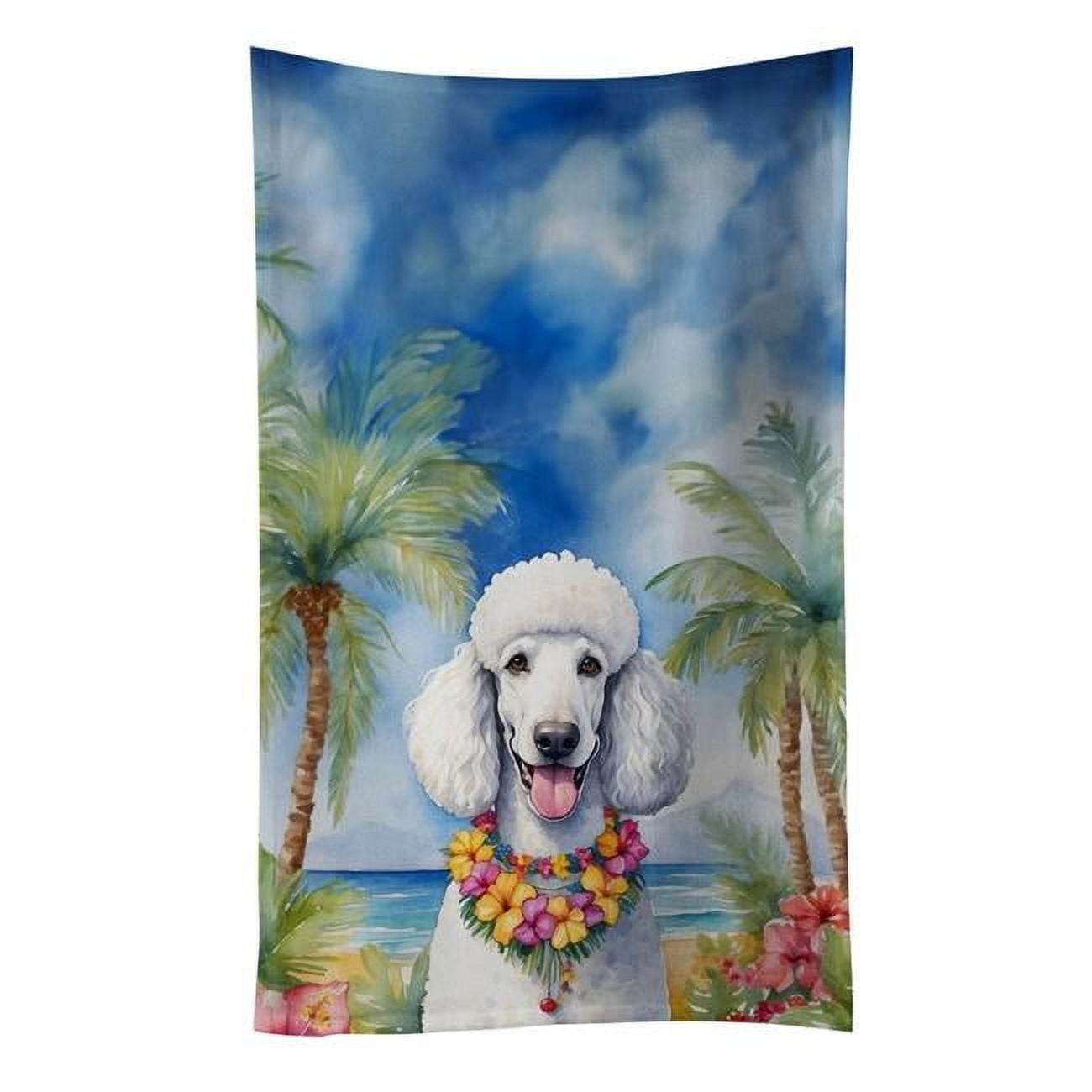 White Poodle Luau Kitchen Towel 15 in x 25 in