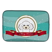 White Poodle Merry Christmas Dish Drying Mat
