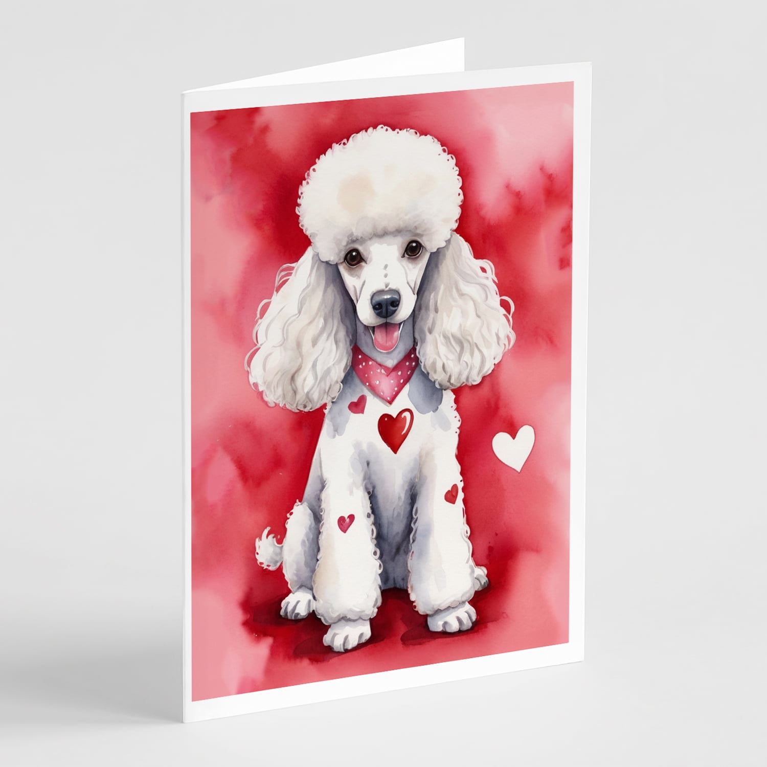 White Poodle My Valentine Greeting Cards Pack of 8 7 in x 5 in