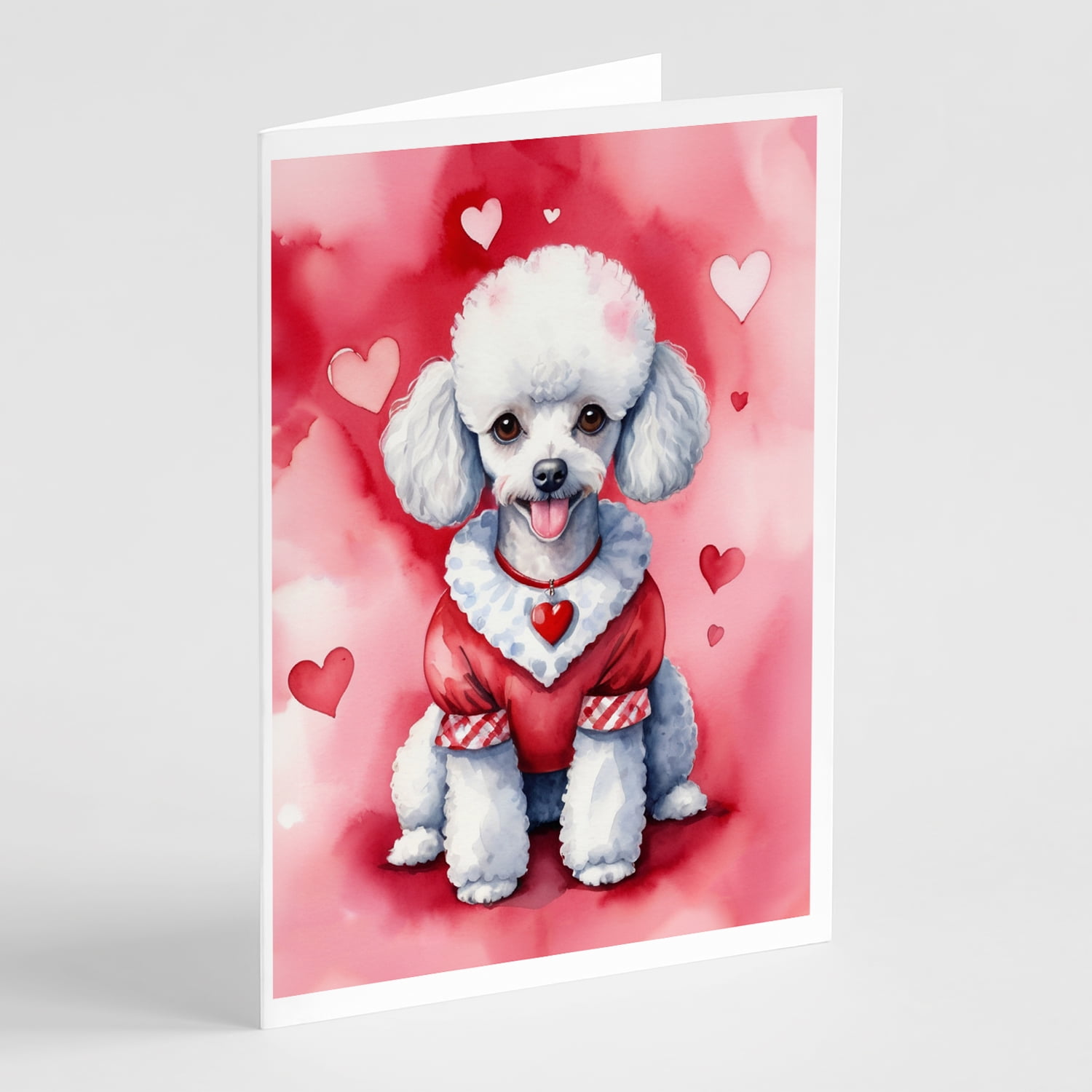 White Poodle My Valentine Greeting Cards Pack of 8 7 in x 5 in