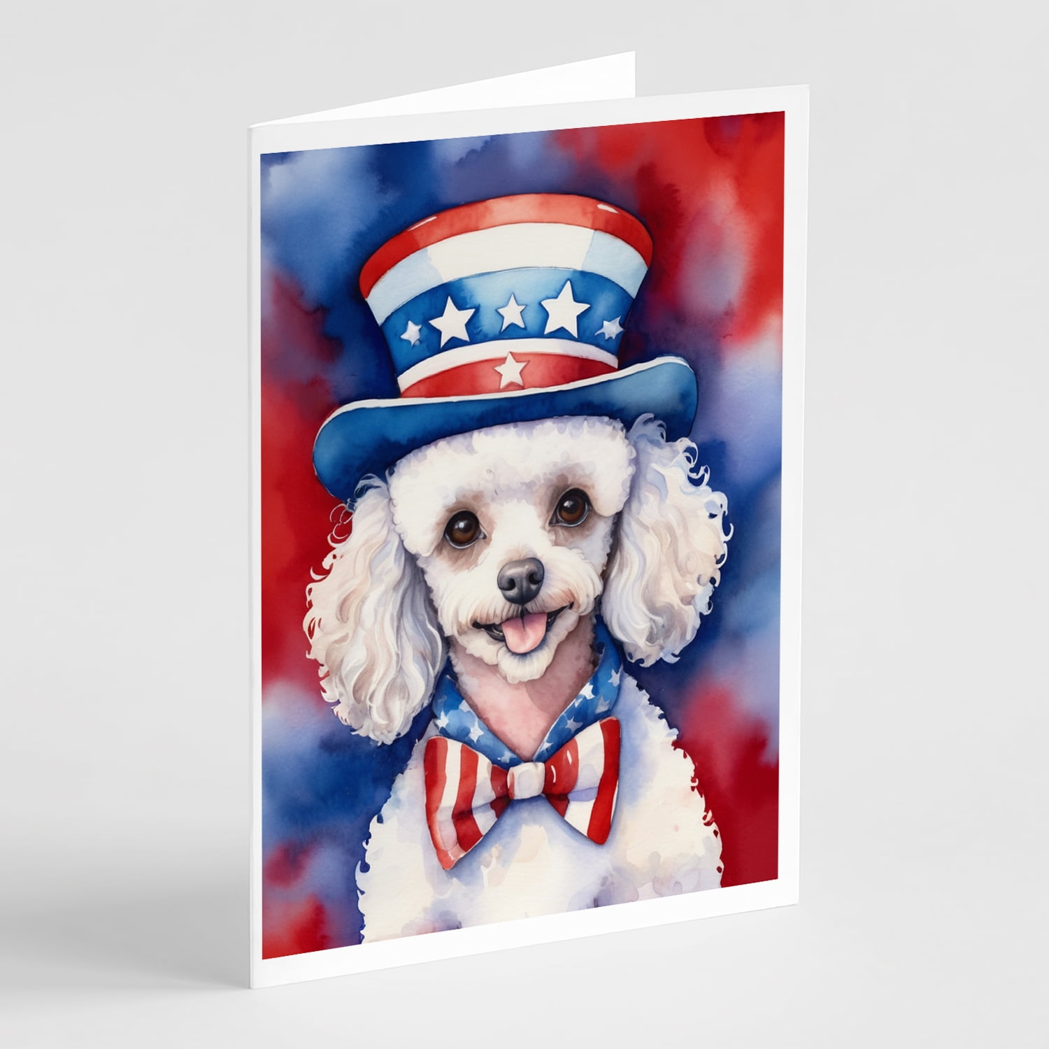 White Poodle Patriotic American Greeting Cards Pack of 8 7 in x 5 in