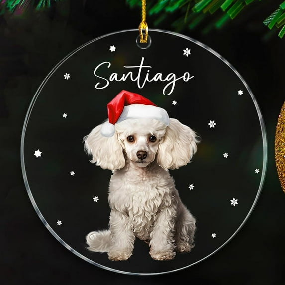 White Poodle Puppy Ornaments, Cute White Poodle Puppy Santa Hat Christmas Ornament 2025, Name Dog Ornament Gift for Men Women Poodle Lover, Poodle Puppy Keepsake Xmas Ornaments