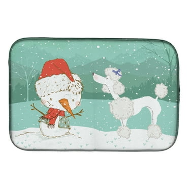 White Poodle Snowman Christmas Dish Drying Mat