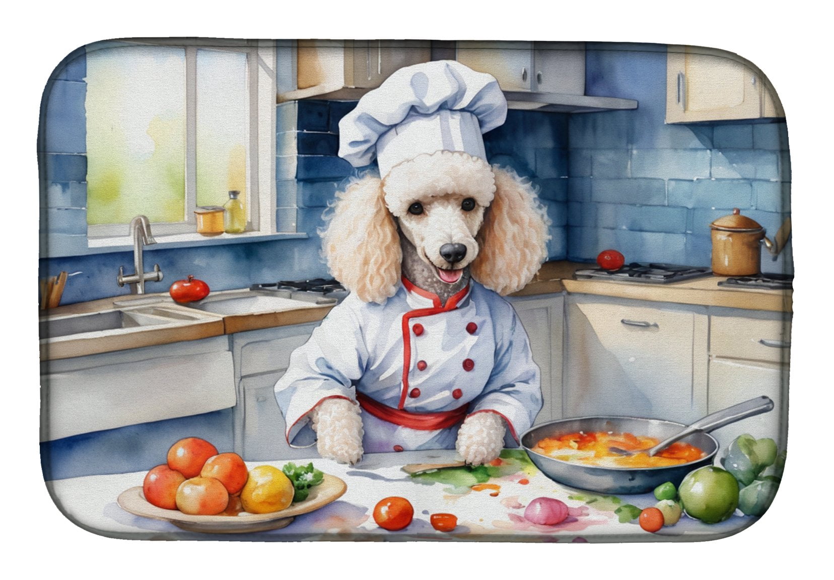 White Poodle The Chef Dish Drying Mat