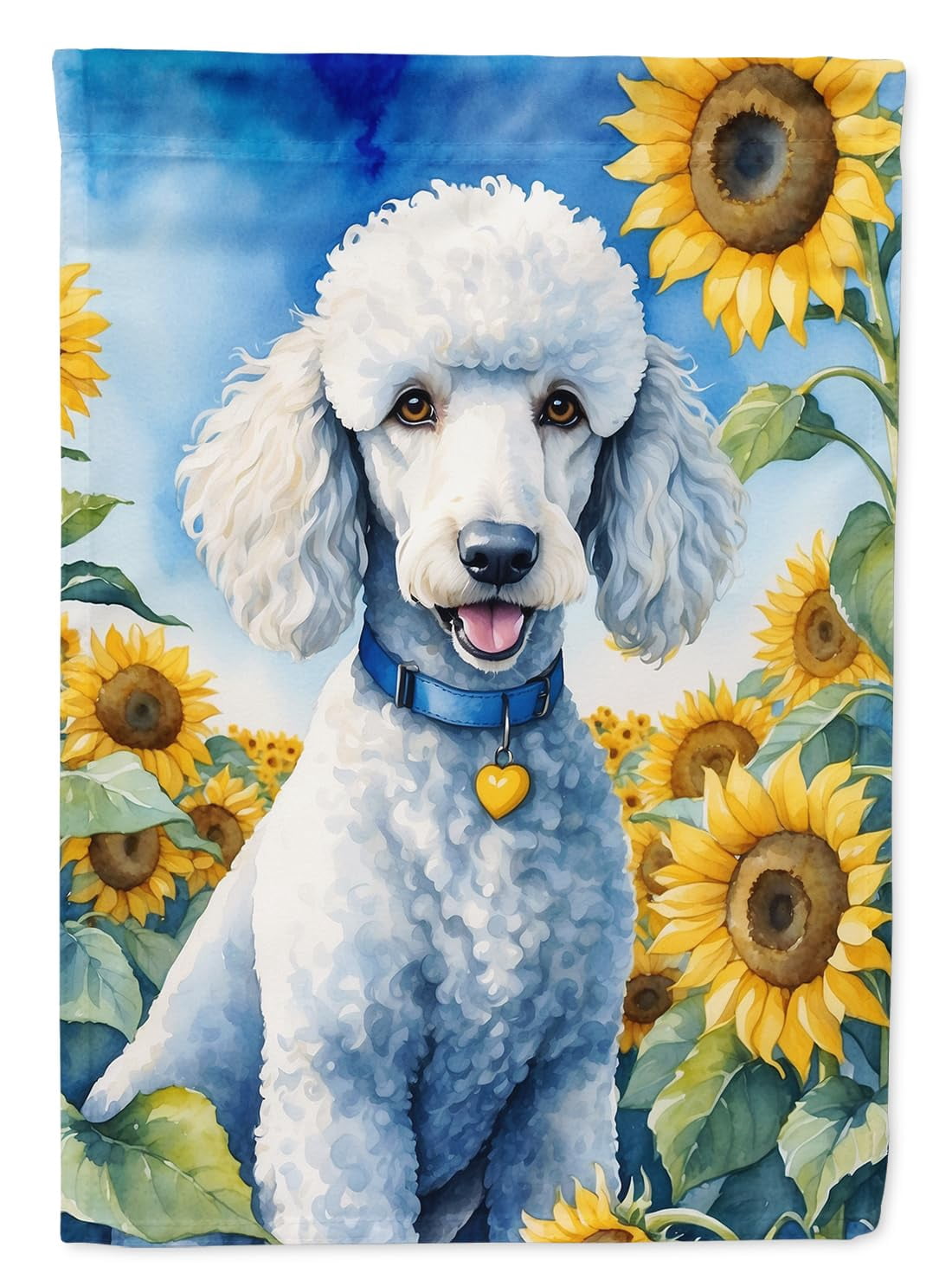 Caroline's Treasures DAC6142CHF White Poodle in Sunflowers House Flag Large Porch Sleeve Pole Decorative Outside Yard Banner Artwork Wall Hanging, Polyester, House Size, Multicolor