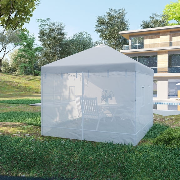 White Pop Up Canopy Walls Universal Replacement Netting, Set of 4 Mesh Screen Sidewalls with 6 Service Windows & 1 Door for 10' x 10' Canopy Tent