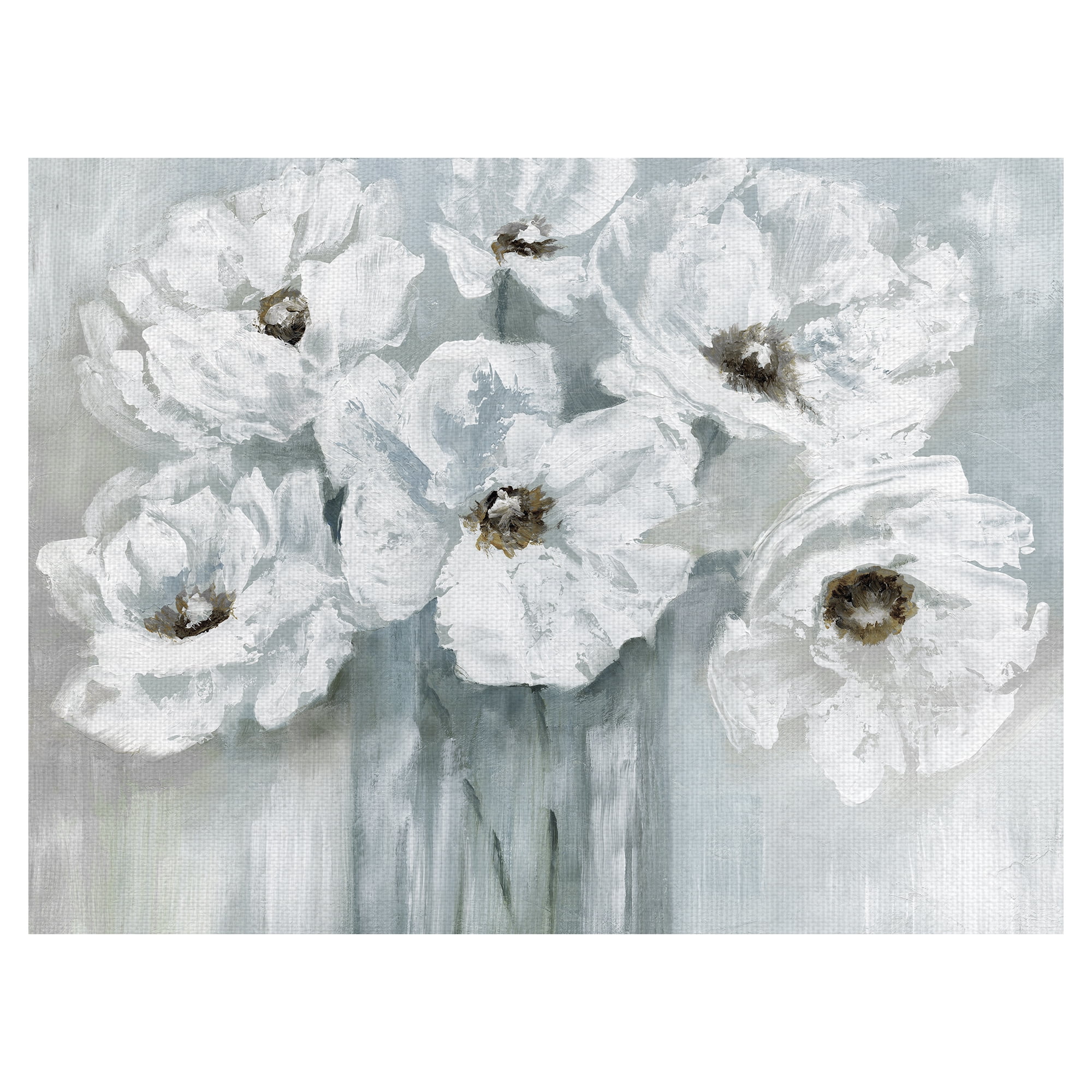 White Poppy Bouquet on Grey by Nan Wrapped Canvas Art Painting Print