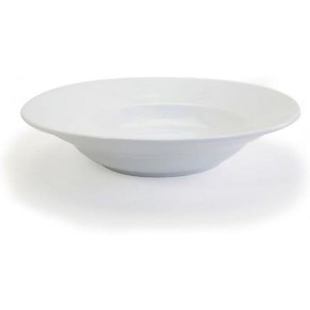White Porcelain 12 Inch Wide Rimmed Pasta Bowl 20 Ounce