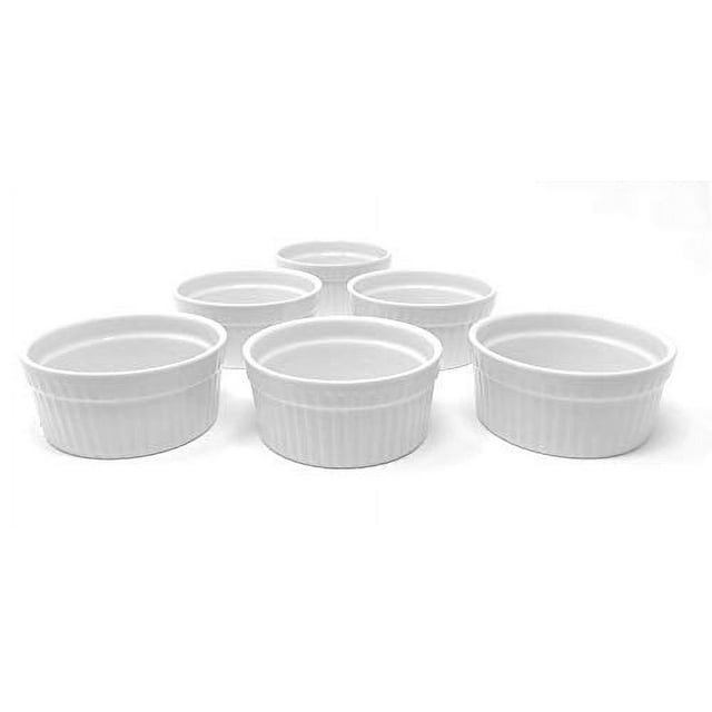 White Porcelain 6Piece Ramekin Set, 6oz. Dishwasher, Microwave and