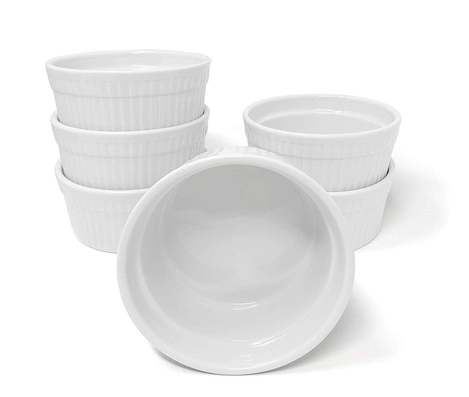 White Porcelain 6Piece Ramekin Set, 8oz. Dishwasher, Microwave and