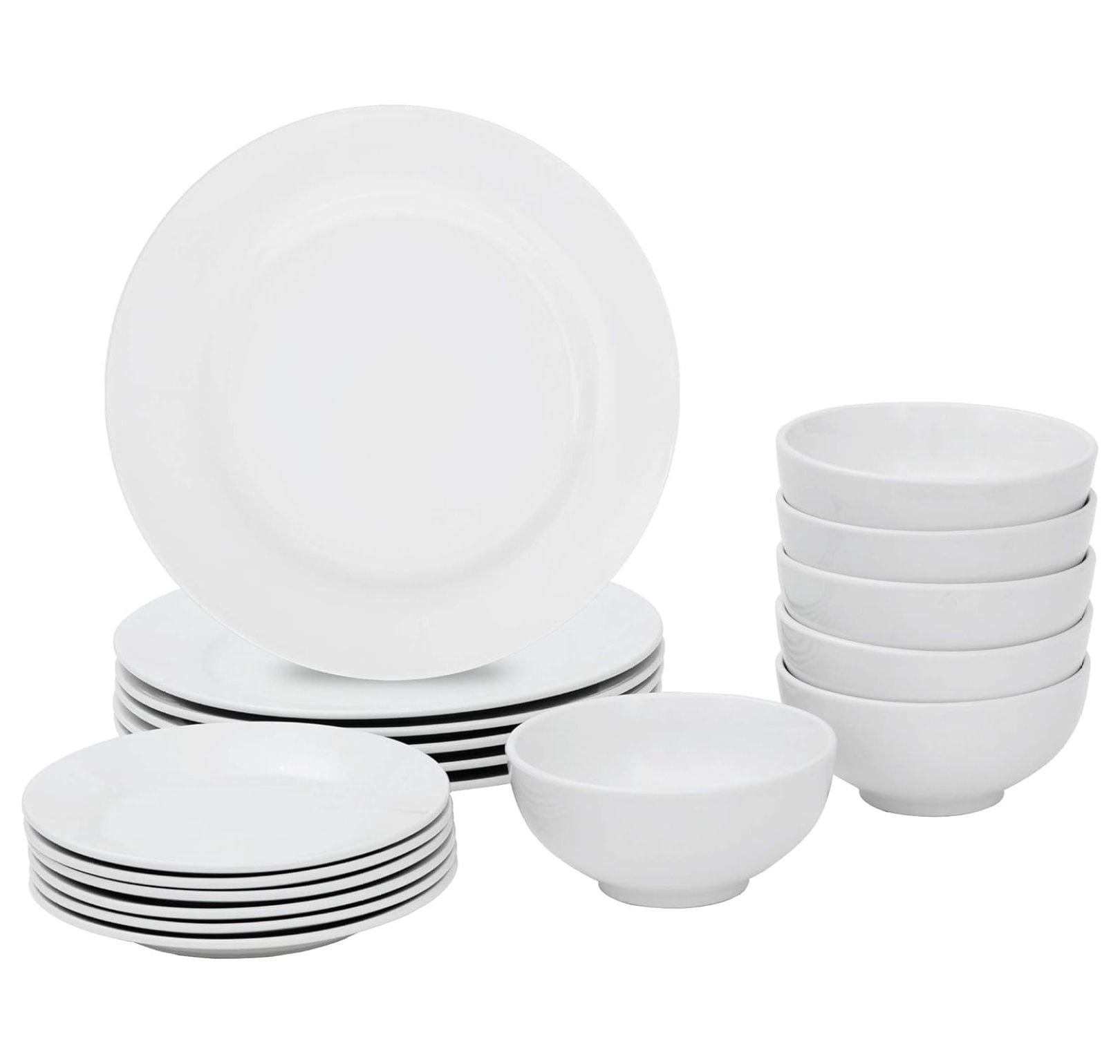 White Porcelain Dinnerware Set, 18 Pieces Round Dinner Sets Plates and Bowls, Dish Sets with Dinner Plates, Salad Pasta Bowls and Serving Platters, Service for 6