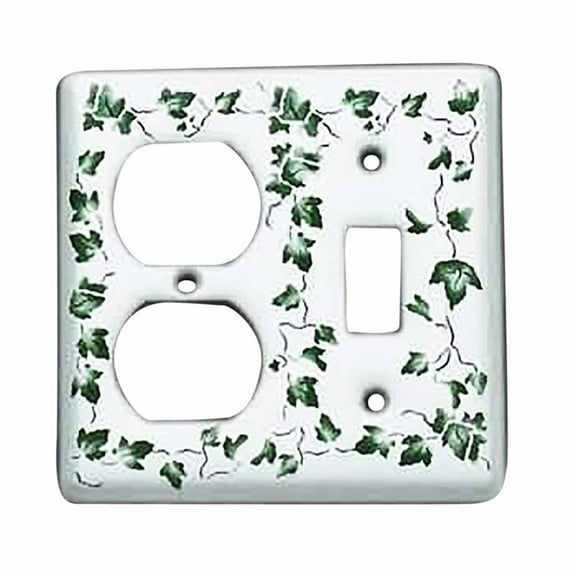 White Porcelain Ivy Toggle Switch Plate Decorative Vining Plant Design Square Wall Plate 4.5" Standard Size Switch Plate Single Toggle/Outlet Switch Plate Renovators Supply