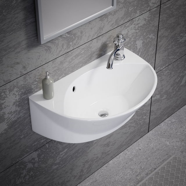 White Porcelain Single Faucet Bathroom Sink Tap Hole Wall Mount Sink ...