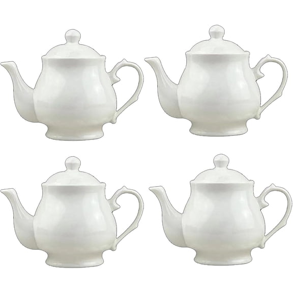 White Porcelain Teapot Set of 4 Small Lotus-Style Gooseneck Kettles with Built-in Filter (4 14 oz)