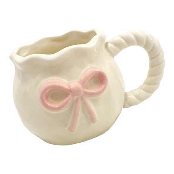 White Porcelain Travel Mug With Artistic Hand Pinched Bows Detailing Coffee Drinking Cup Dishwasher Safe Tableware