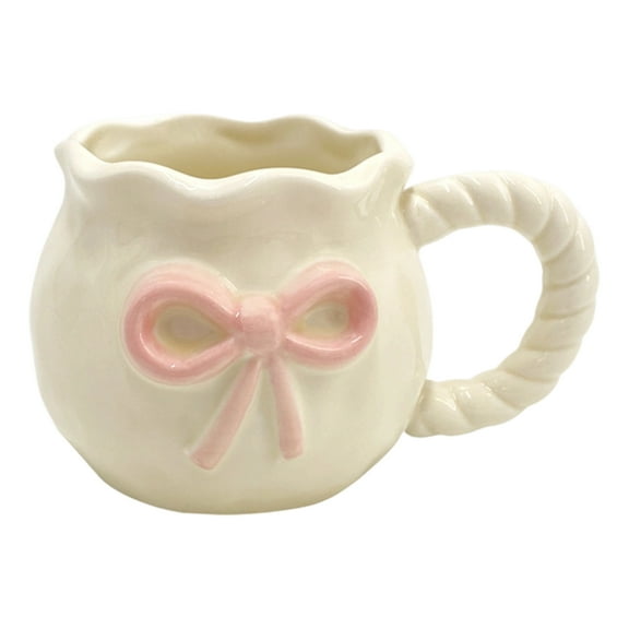 White Porcelain Travel Mug With Artistic Hand Pinched Bows Detailing Coffee Drinking Cup Dishwasher Safe Tableware