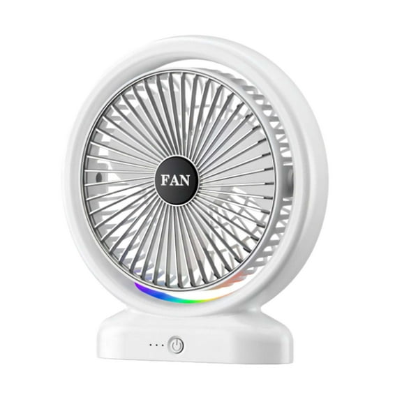 White Portable Desktop Fan Rechargeable 3 Speeds Led Lights Usb Office Home