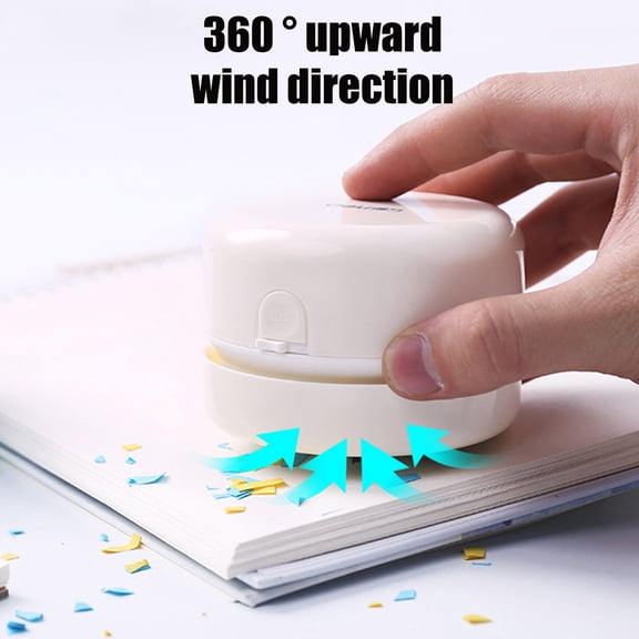 White Portable Desktop Vacuum Cleaner, Electric Mini Debris Vacuum With Strong Suction Power, Compact Table Dust Cleaner For Eraser Shavings Paper Scraps Keyboard Office Workspace Cleaning