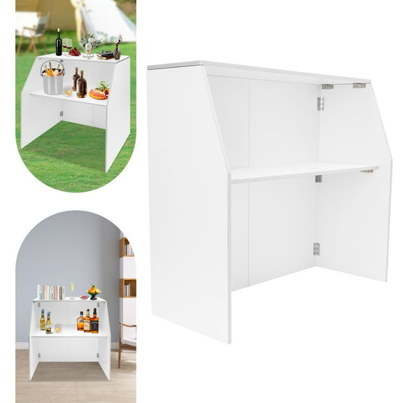 White Portable Event Bar Portable Bar Cabinet Foldable Bar 47.75*19.5*42.75 in for Parties, Picnics