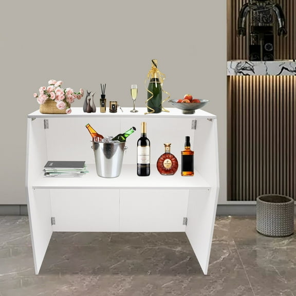 White Portable Event Bar Portable Bar Cabinet Foldable Bar 47.75*19.5*42.75in