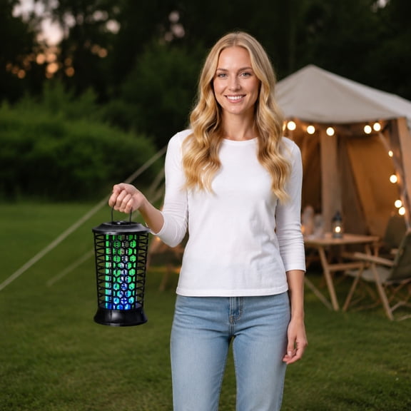 White Portable Insect Killer Lantern, Solar Area Bug Zapper, Kills Flying Insects on Contact