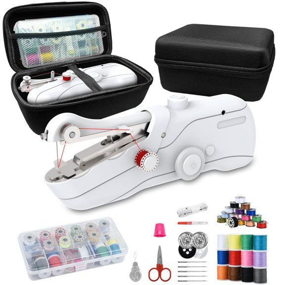 White Portable Mini Handheld Sewing Machine Beginner's Kit