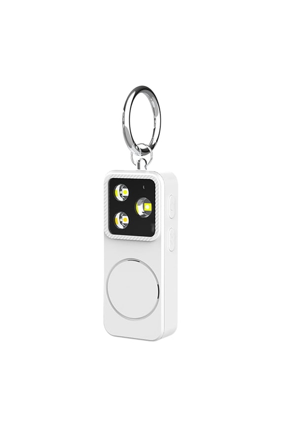 White Portable Personal Safety Alarm, Rechargeable Anti-Wolf Device with LED Flashlight & Anti-Spy Camera