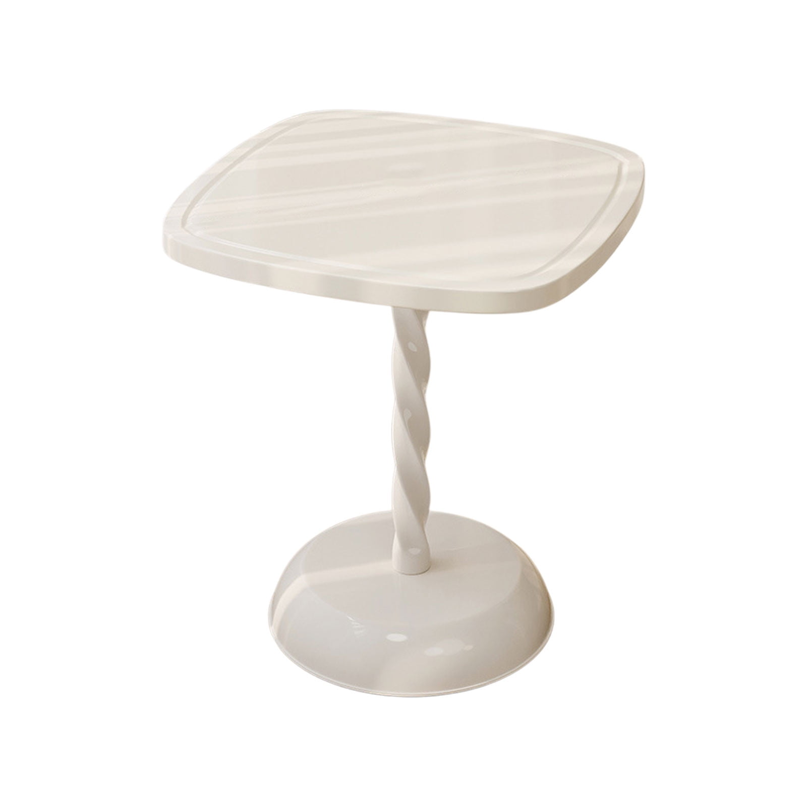 White Portable Small Round Table With Square Base Mobile Side Table For ...