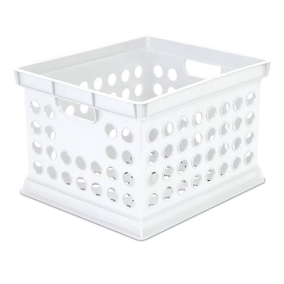 White Portable Stackable Plastic Storage Crate with Built-In Handles, 30.6L Capacity Milk Crate