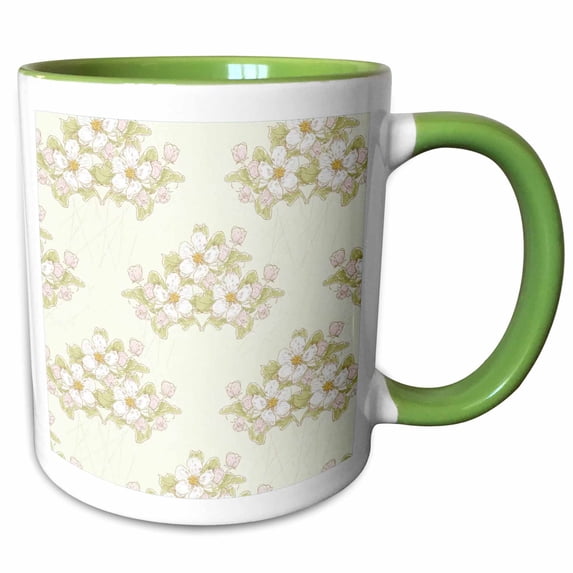 3drose, White Posies, 11oz Two-tone Green Mug
