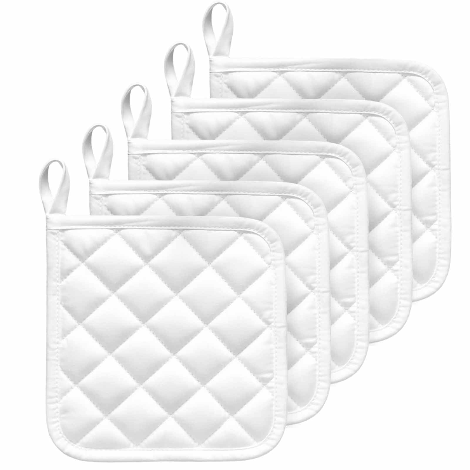 White Pot Holders for Kitchen Heatproof Potholder, 5 Pack Modern Minimalist Pure Soild Color Hot Pads Multipurpose Oven Pads Cloth Potholders Trivet for Cooking Baking
