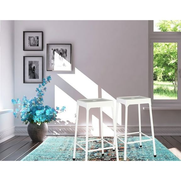 White Powder Coated Counter Stools - Of 2, Metal For Kitchen Use 2 Stool Coated, Comfortable Chair