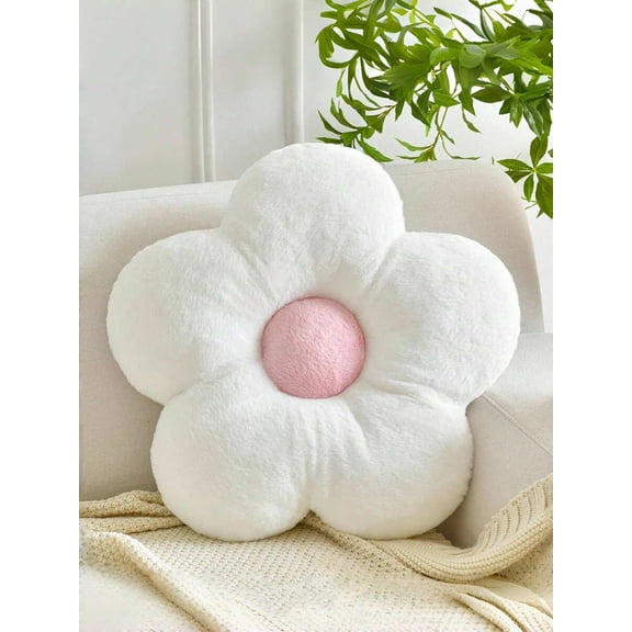 White Powder Core Flower-Shaped Plush Lumbar Pillow For Sofa Chair Bed Decor