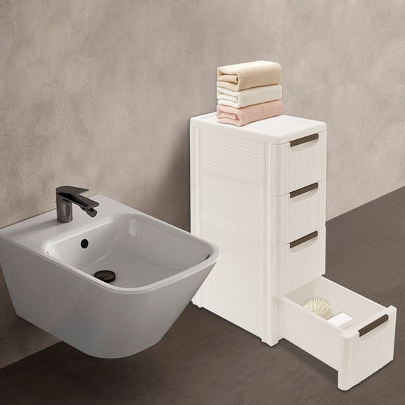 White Pp Plastic 73.5cm High Four-Story Mobile Lockers With Narrow Slots For Storing Trolleys And Wheeled Racks