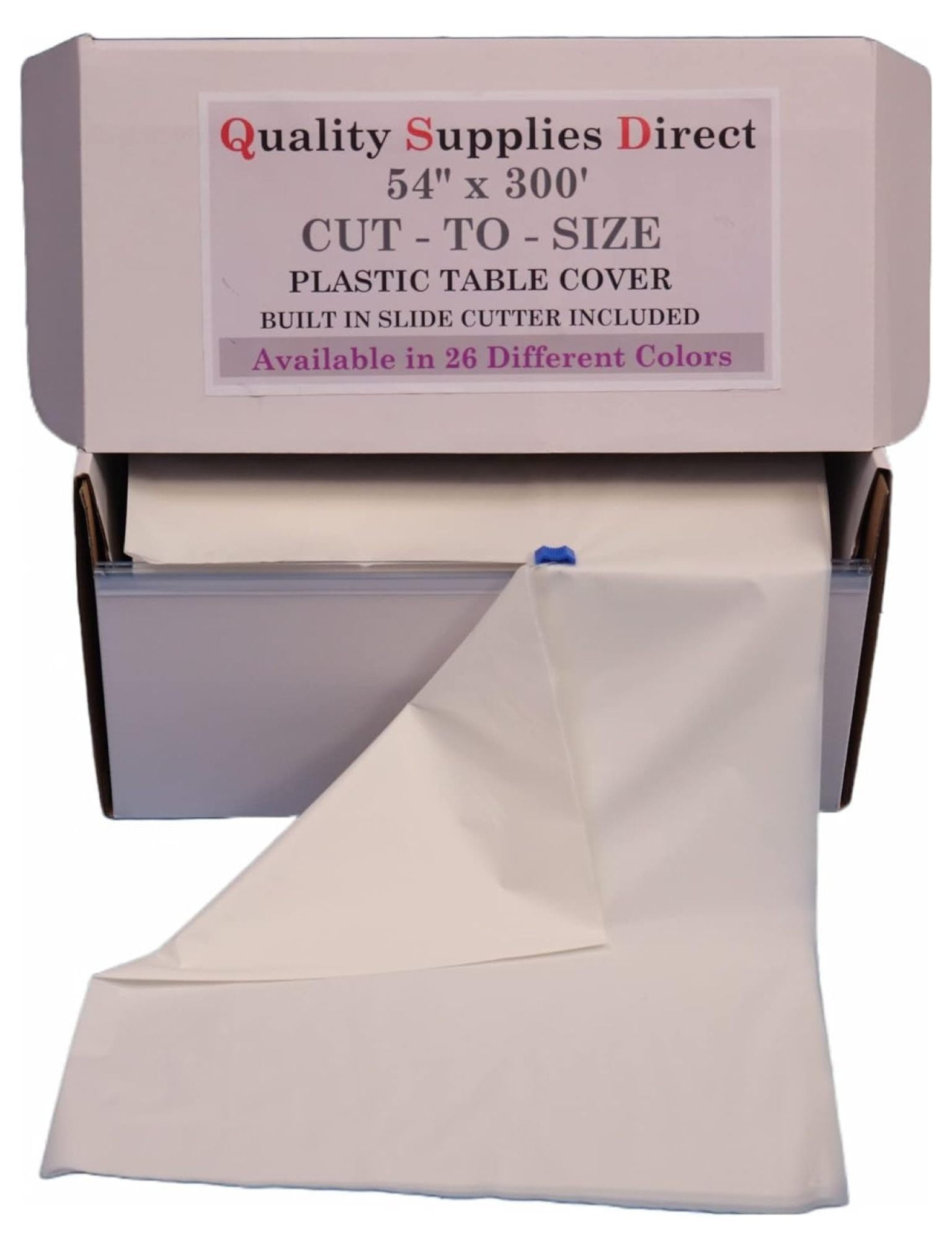 White Premium Banquet Tablecloth Roll 54" x 300' Feet Long with Built in Slide Cutter (26 Colors